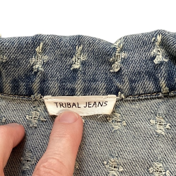 Tribal Jeans Distressed Denim Jacket - Blue Fog, Size XL - Picture 3 of 11
